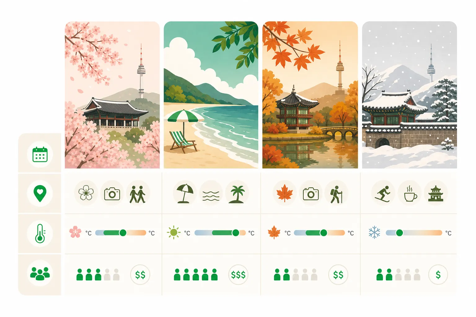 Comparison chart: Korea's four seasons compared
